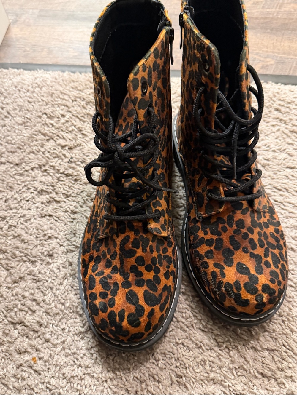 torrid Leopard Print Lace-Up Combat Boots in Brown and Black